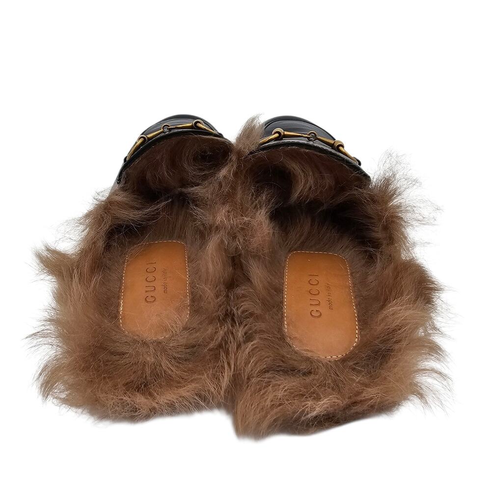 Gucci Princetown Horsebit Fur Lined Flat Mule Black Leather Size 37.5 US 7.5 - Picture 9 of 11